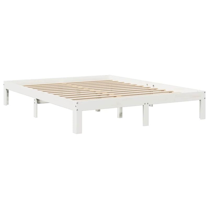 Casa si Gradina - Mobilier - Paturi si accesorii - Paturi - Pat cu biblioteca fara saltea, alb, 140x200 cm, lemn masiv pin - Infinity.ro