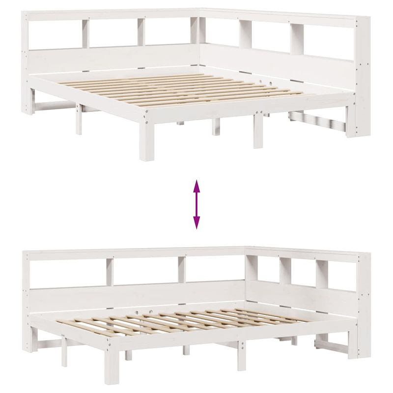 Casa si Gradina - Mobilier - Paturi si accesorii - Paturi - Pat cu biblioteca fara saltea, alb, 140x200 cm, lemn masiv pin - Infinity.ro
