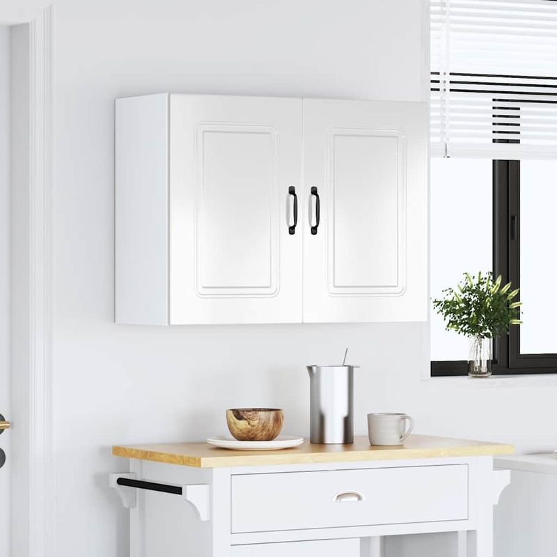 Casa si Gradina - Mobilier - Comode si corpuri - Corpuri bucatarie - Dulap de bucatarie "Kalmar" din lemn prelucrat alb lucios, mărime 80x31x60 cm, model 1x dulap de perete (2 uși) - Infinity.ro