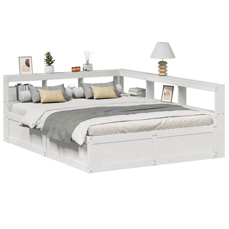 Casa si Gradina - Mobilier - Paturi si accesorii - Paturi - Pat cu biblioteca fara saltea, alb, 150x200 cm, lemn masiv pin - Infinity.ro