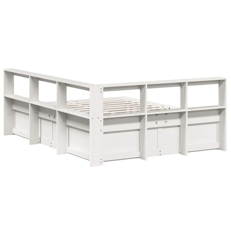 Casa si Gradina - Mobilier - Paturi si accesorii - Paturi - Pat cu biblioteca fara saltea, alb, 150x200 cm, lemn masiv pin - Infinity.ro