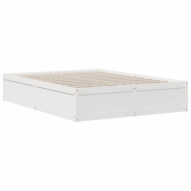 Casa si Gradina - Mobilier - Paturi si accesorii - Paturi - Pat cu biblioteca fara saltea, alb, 150x200 cm, lemn masiv pin - Infinity.ro
