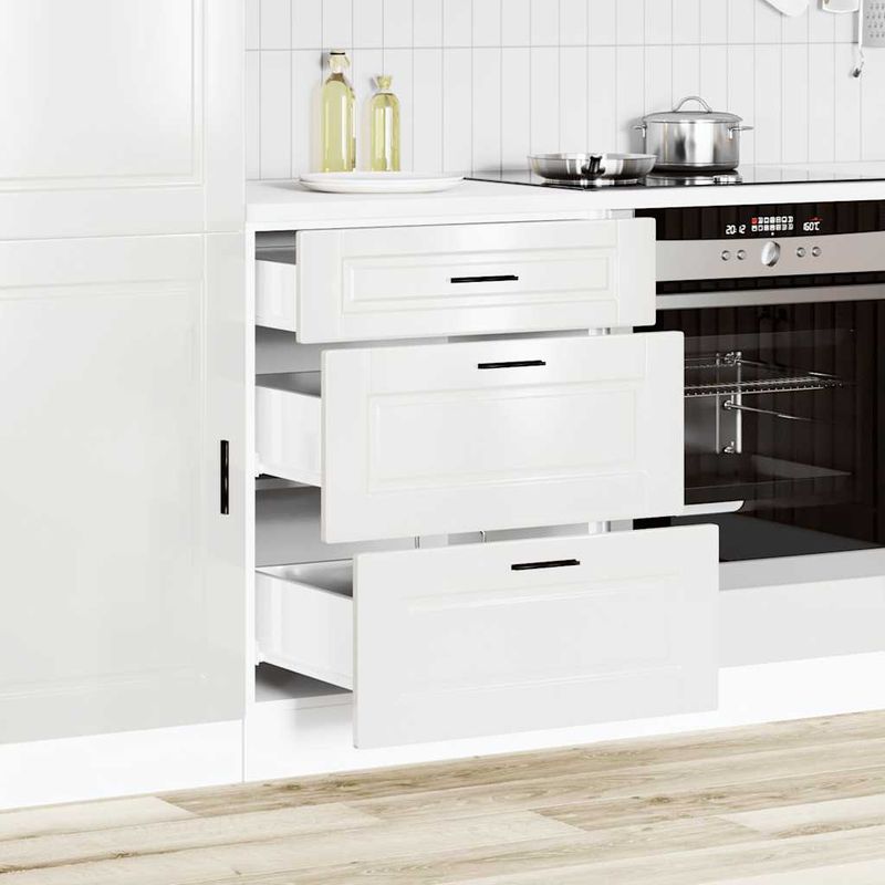 Casa si Gradina - Mobilier - Comode si corpuri - Corpuri bucatarie - Dulap baza de bucatarie „Porto” din lemn prelucrat alb lucios, mărime 60x46x81.5 cm, model 1x dulap inferior (3 sertare) - Infinity.ro