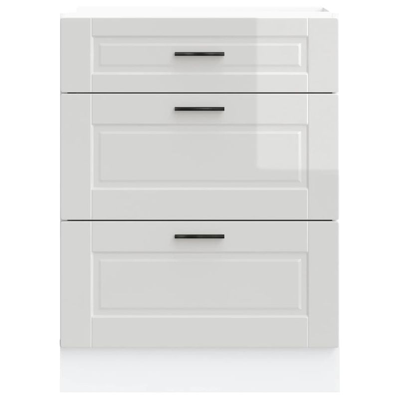 Casa si Gradina - Mobilier - Comode si corpuri - Corpuri bucatarie - Dulap baza de bucatarie „Porto” din lemn prelucrat alb lucios, mărime 60x46x81.5 cm, model 1x dulap inferior (3 sertare) - Infinity.ro