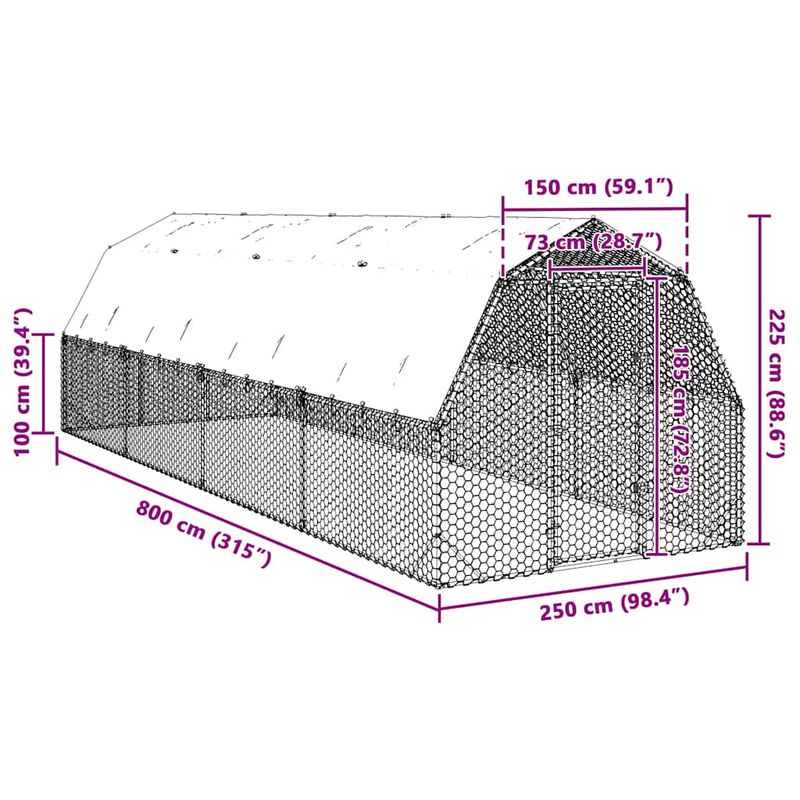Petshop - Accesorii petshop - Culcusuri si custi - Custi interior si exterior - Pui de gaina cu acoperis 2,5x8x2,25 m otel galvanizat - Infinity.ro