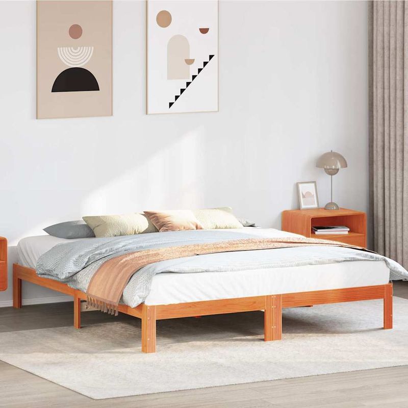 Casa si Gradina - Mobilier - Paturi si accesorii - Paturi - Cadru pat fara saltea, maro ceruit, 160x200 cm, lemn masiv pin - Infinity.ro