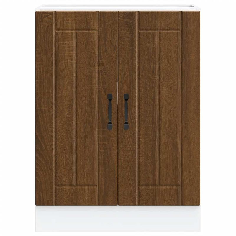 Casa si Gradina - Mobilier - Comode si corpuri - Corpuri bucatarie - Dulap de baza pentru chiuveta „Lucca” din lemn de stejar maro, mărime 60x46x81.5 cm, model 1x dulap inferior (2 uși) - Infinity.ro