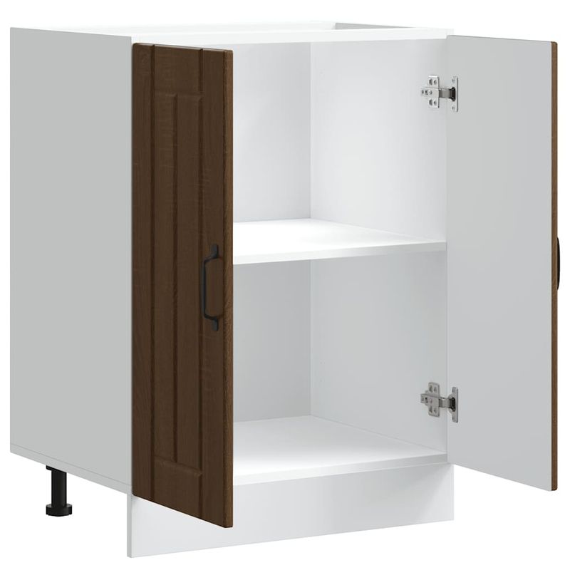 Casa si Gradina - Mobilier - Comode si corpuri - Corpuri bucatarie - Dulap de baza pentru chiuveta „Lucca” din lemn de stejar maro, mărime 60x46x81.5 cm, model 1x dulap inferior (2 uși) - Infinity.ro