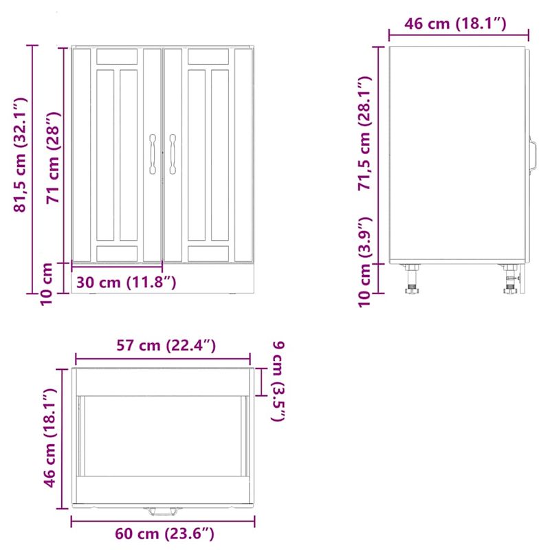 Casa si Gradina - Mobilier - Comode si corpuri - Corpuri bucatarie - Dulap de baza pentru chiuveta „Lucca” din lemn de stejar maro, mărime 60x46x81.5 cm, model 1x dulap inferior (2 uși) - Infinity.ro