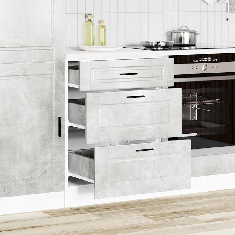 Casa si Gradina - Mobilier - Comode si corpuri - Corpuri bucatarie - Dulap de baza de bucatarie „Porto” Lemn prelucrat gri beton, model 1x dulap inferior (3 sertare), mărime 60x46x81.5 cm - Infinity.ro