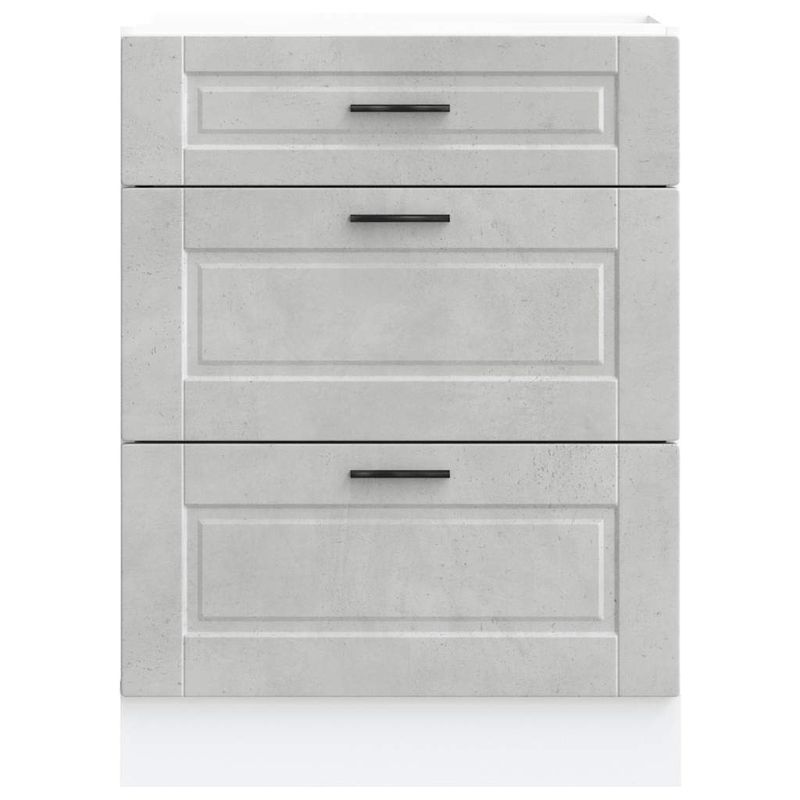 Casa si Gradina - Mobilier - Comode si corpuri - Corpuri bucatarie - Dulap de baza de bucatarie „Porto” Lemn prelucrat gri beton, model 1x dulap inferior (3 sertare), mărime 60x46x81.5 cm - Infinity.ro
