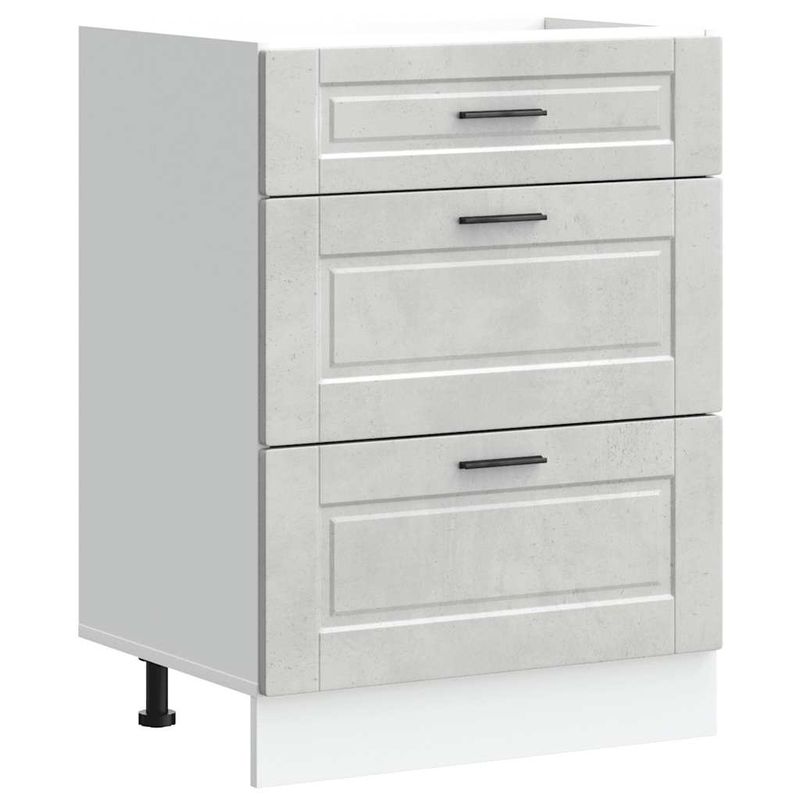 Casa si Gradina - Mobilier - Comode si corpuri - Corpuri bucatarie - Dulap de baza de bucatarie „Porto” Lemn prelucrat gri beton, model 1x dulap inferior (3 sertare), mărime 60x46x81.5 cm - Infinity.ro