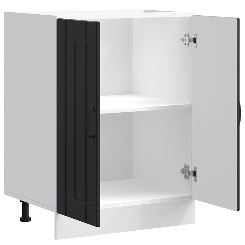 Casa si Gradina - Mobilier - Comode si corpuri - Corpuri bucatarie - Dulap de baza pentru chiuveta „Lucca” din lemn prelucrat negru, model 1x dulap inferior (2 uși), mărime 60x46x81.5 cm - Infinity.ro