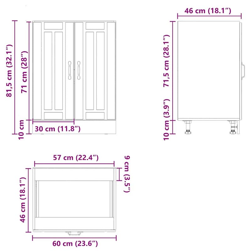 Casa si Gradina - Mobilier - Comode si corpuri - Corpuri bucatarie - Dulap de baza pentru chiuveta „Lucca” din lemn prelucrat negru, model 1x dulap inferior (2 uși), mărime 60x46x81.5 cm - Infinity.ro