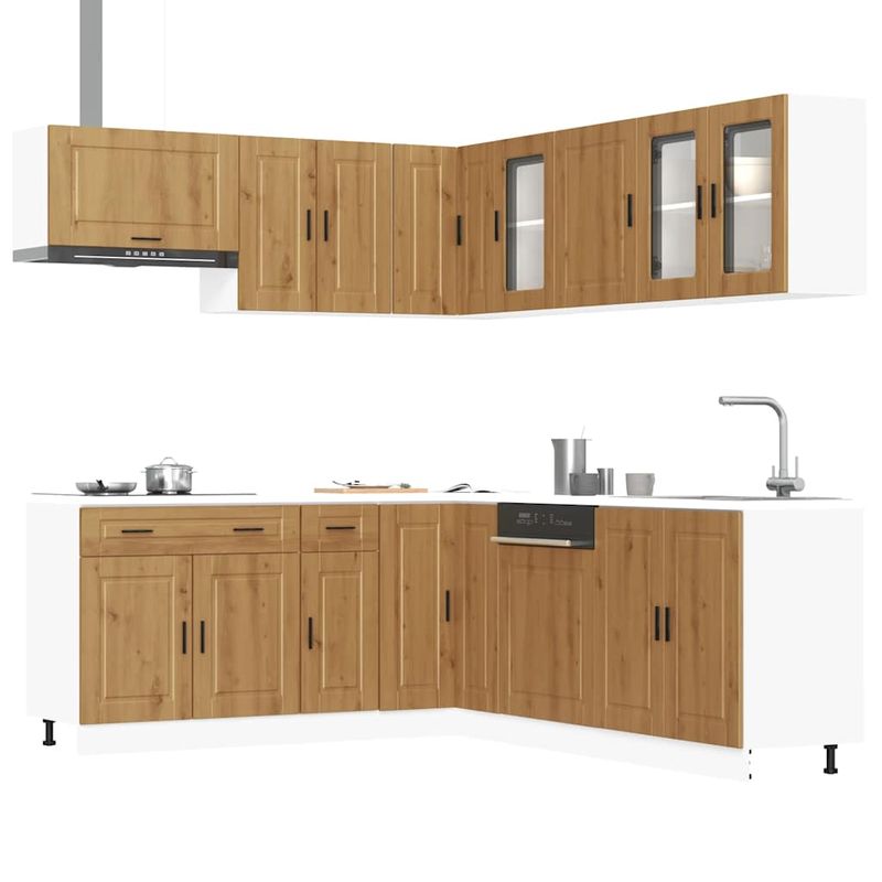 Casa si Gradina - Mobilier - Comode si corpuri - Corpuri bucatarie - Set dulap de bucatarie 11 piese „Porto” stejar artizanal lemn - Infinity.ro
