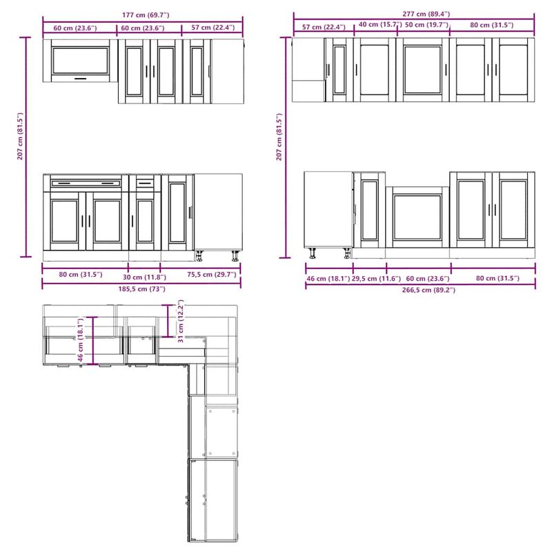 Casa si Gradina - Mobilier - Comode si corpuri - Corpuri bucatarie - Set dulap de bucatarie 11 piese „Porto” stejar artizanal lemn - Infinity.ro