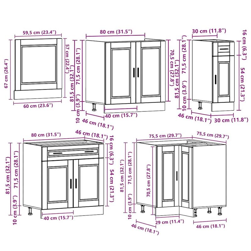 Casa si Gradina - Mobilier - Comode si corpuri - Corpuri bucatarie - Set dulap de bucatarie 11 piese „Porto” stejar artizanal lemn - Infinity.ro