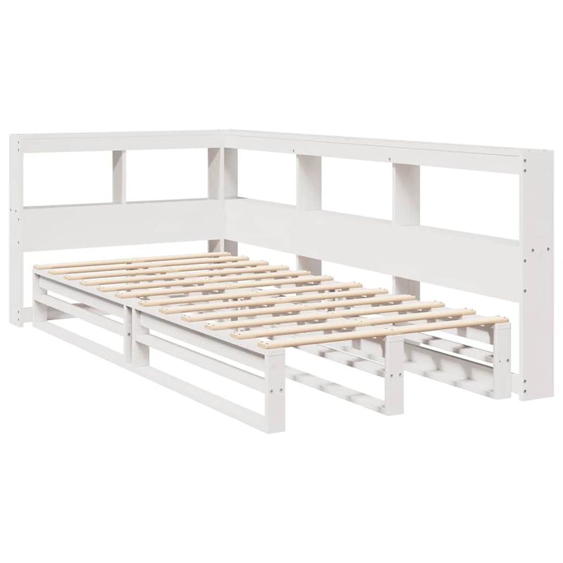 Casa si Gradina - Mobilier - Paturi si accesorii - Paturi - Pat cu biblioteca fara saltea, alb, 90x200 cm, lemn masiv pin - Infinity.ro