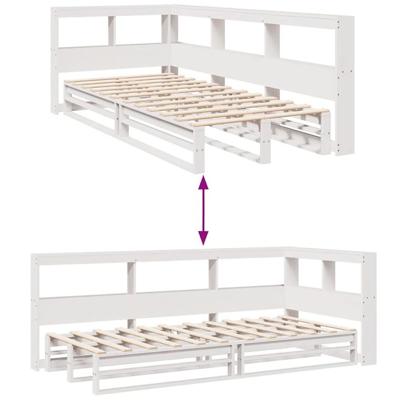 Casa si Gradina - Mobilier - Paturi si accesorii - Paturi - Pat cu biblioteca fara saltea, alb, 90x200 cm, lemn masiv pin - Infinity.ro