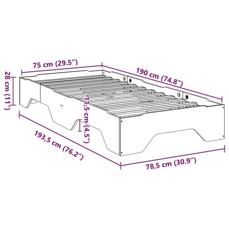 Casa si Gradina - Mobilier - Paturi si accesorii - Paturi - Cadru de pat fara saltea, stivuibil, alb, 75x190 cm, lemn masiv - Infinity.ro