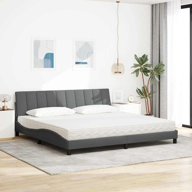 Casa si Gradina - Mobilier - Paturi si accesorii - Paturi - Pat cu saltea, gri inchis, 200x200 cm, textil - Infinity.ro