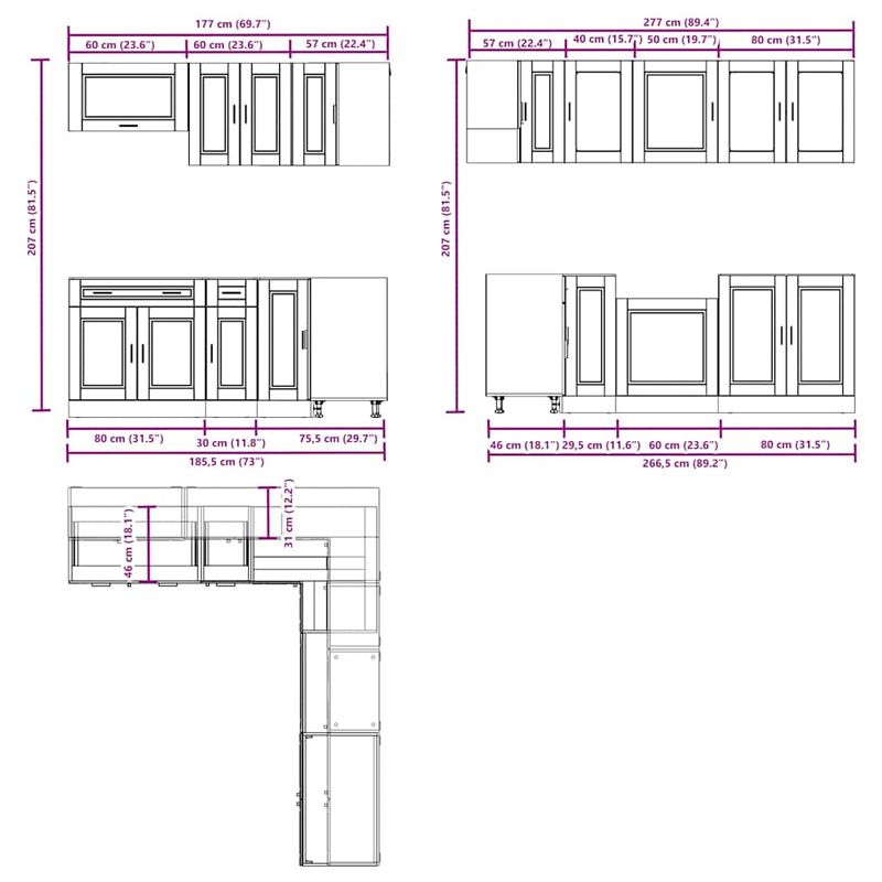 Casa si Gradina - Mobilier - Comode si corpuri - Corpuri bucatarie - Set de dulapuri de bucatarie 11 piese „Porto” lemn Sonoma gri - Infinity.ro