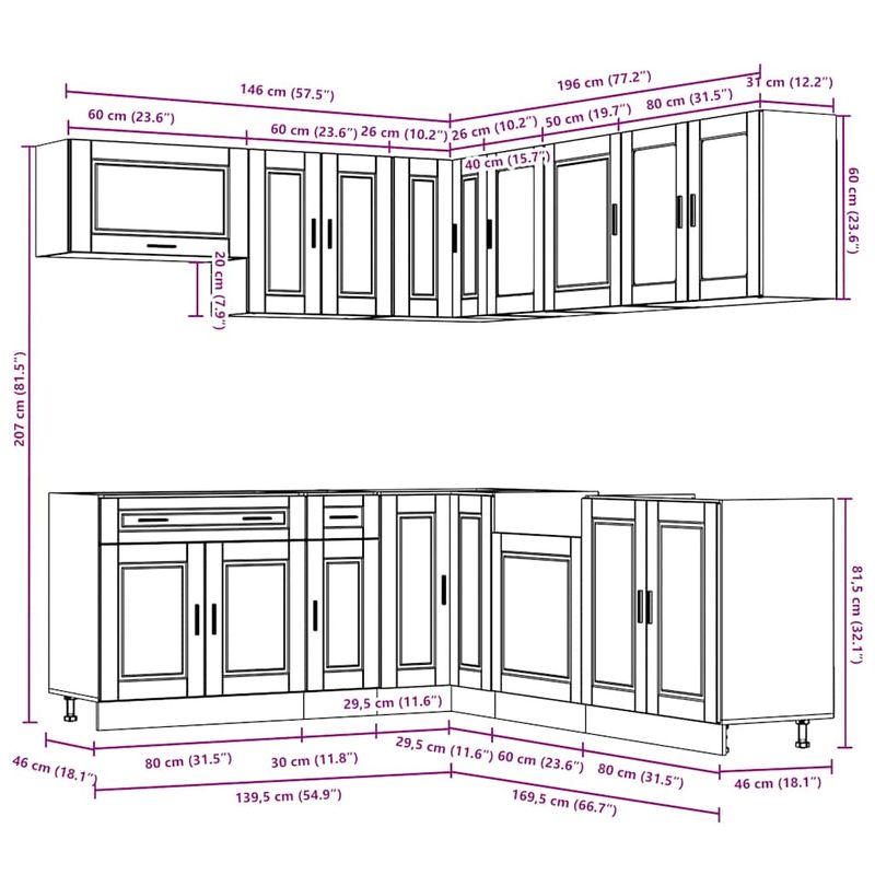 Casa si Gradina - Mobilier - Comode si corpuri - Corpuri bucatarie - Set de dulapuri de bucatarie 11 piese „Porto” lemn Sonoma gri - Infinity.ro