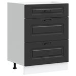 Casa si Gradina - Mobilier - Comode si corpuri - Corpuri bucatarie - Dulap de baza de bucatarie „Kalmar” din lemn prelucrat negru, model 1x dulap inferior (3 sertare), mărime 60x46x81.5 cm - Infinity.ro