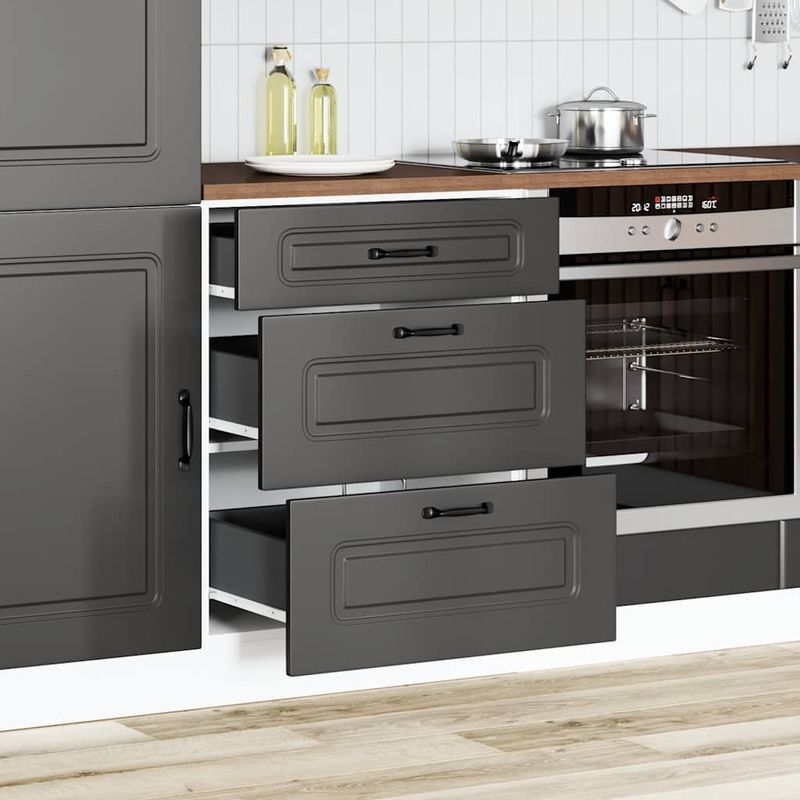 Casa si Gradina - Mobilier - Comode si corpuri - Corpuri bucatarie - Dulap de baza de bucatarie „Kalmar” din lemn prelucrat negru, model 1x dulap inferior (3 sertare), mărime 60x46x81.5 cm - Infinity.ro