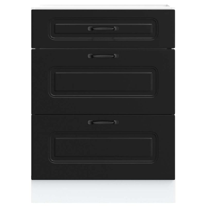 Casa si Gradina - Mobilier - Comode si corpuri - Corpuri bucatarie - Dulap de baza de bucatarie „Kalmar” din lemn prelucrat negru, model 1x dulap inferior (3 sertare), mărime 60x46x81.5 cm - Infinity.ro