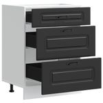 Casa si Gradina - Mobilier - Comode si corpuri - Corpuri bucatarie - Dulap de baza de bucatarie „Kalmar” din lemn prelucrat negru, model 1x dulap inferior (3 sertare), mărime 60x46x81.5 cm - Infinity.ro