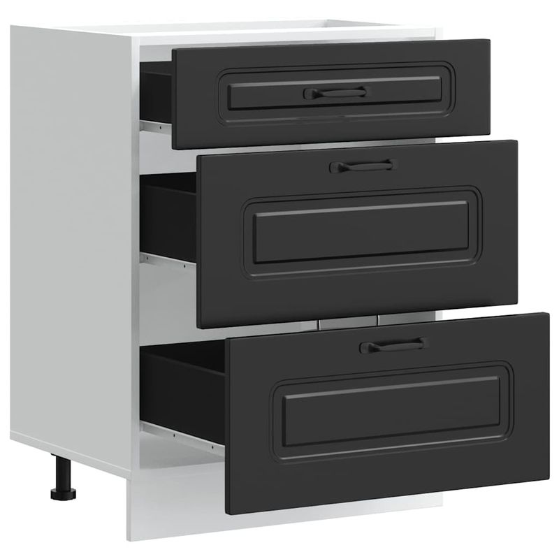 Casa si Gradina - Mobilier - Comode si corpuri - Corpuri bucatarie - Dulap de baza de bucatarie „Kalmar” din lemn prelucrat negru, model 1x dulap inferior (3 sertare), mărime 60x46x81.5 cm - Infinity.ro