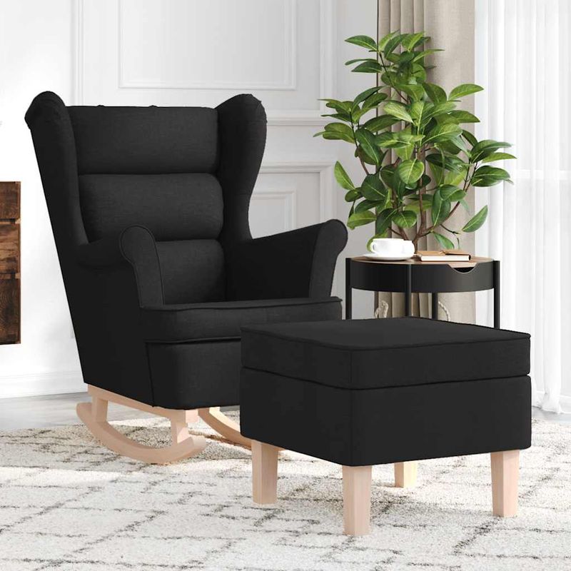 Casa si Gradina - Mobilier - Scaune si fotolii - Fotolii - Fotoliu balansoar cu taburet, Negru, material textil, cantitate în pachet: 2, model cu scăunel pentru picioare - Infinity.ro