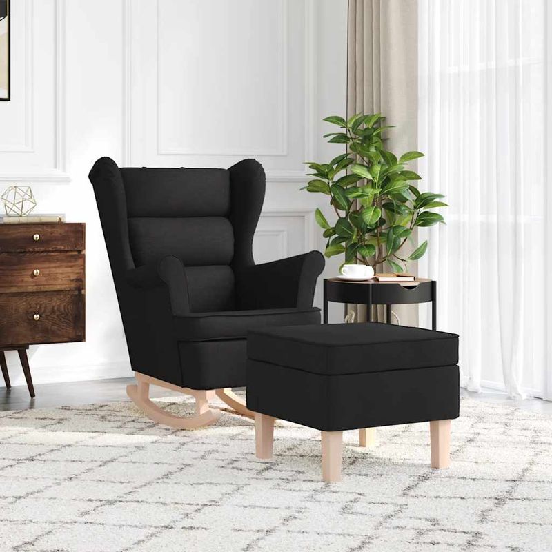 Casa si Gradina - Mobilier - Scaune si fotolii - Fotolii - Fotoliu balansoar cu taburet, Negru, material textil, cantitate în pachet: 2, model cu scăunel pentru picioare - Infinity.ro