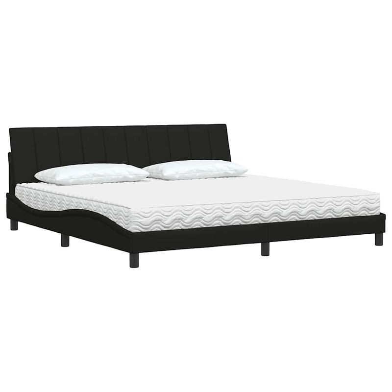 Casa si Gradina - Mobilier - Paturi si accesorii - Paturi - Pat cu saltea, negru, 200x200 cm, textil - Infinity.ro