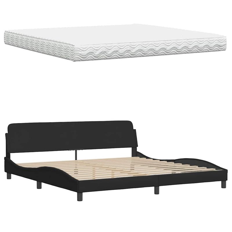 Casa si Gradina - Mobilier - Paturi si accesorii - Paturi - Pat cu saltea, negru, 200x200 cm, textil - Infinity.ro