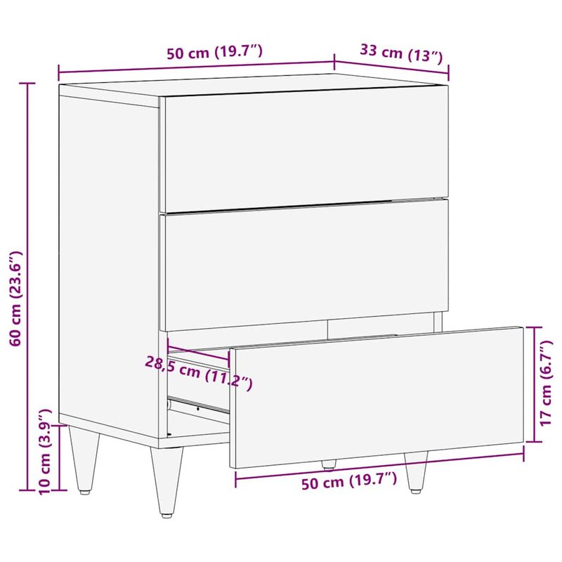 Casa si Gradina - Mobilier - Comode si corpuri - Noptiere - Noptiera gri deschis 50x33x60 cm lemn masiv de mango - Infinity.ro