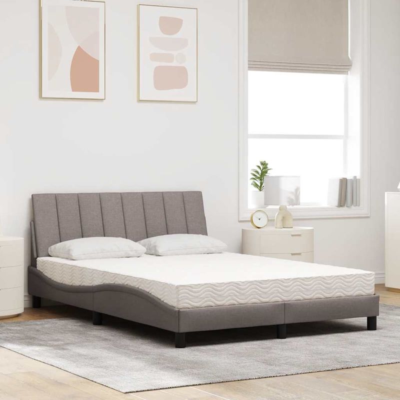 Casa si Gradina - Mobilier - Paturi si accesorii - Paturi - Pat cu saltea, gri taupe, 140x200 cm, textil - Infinity.ro