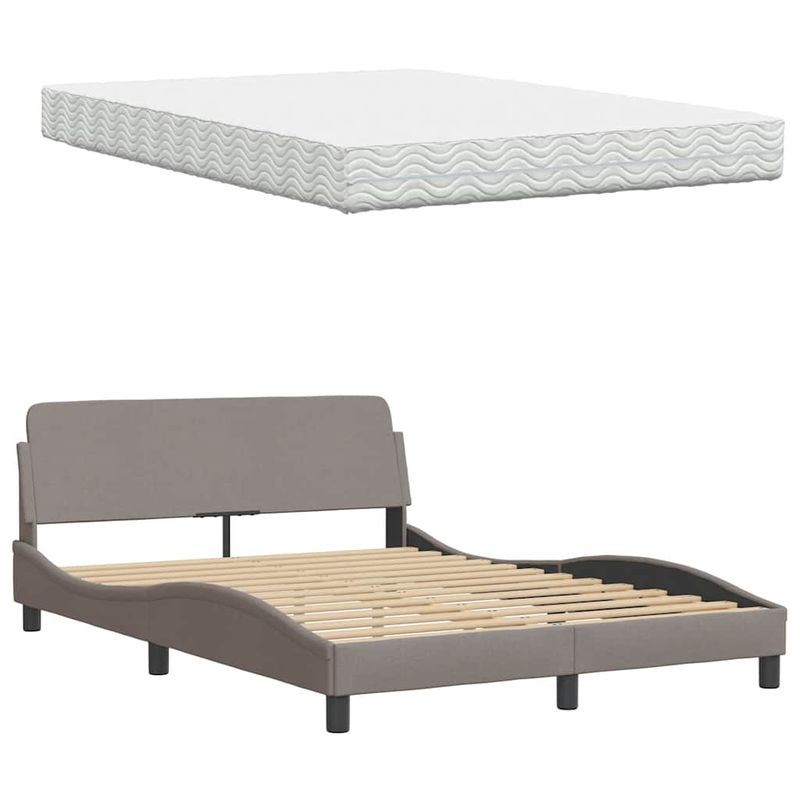 Casa si Gradina - Mobilier - Paturi si accesorii - Paturi - Pat cu saltea, gri taupe, 140x200 cm, textil - Infinity.ro