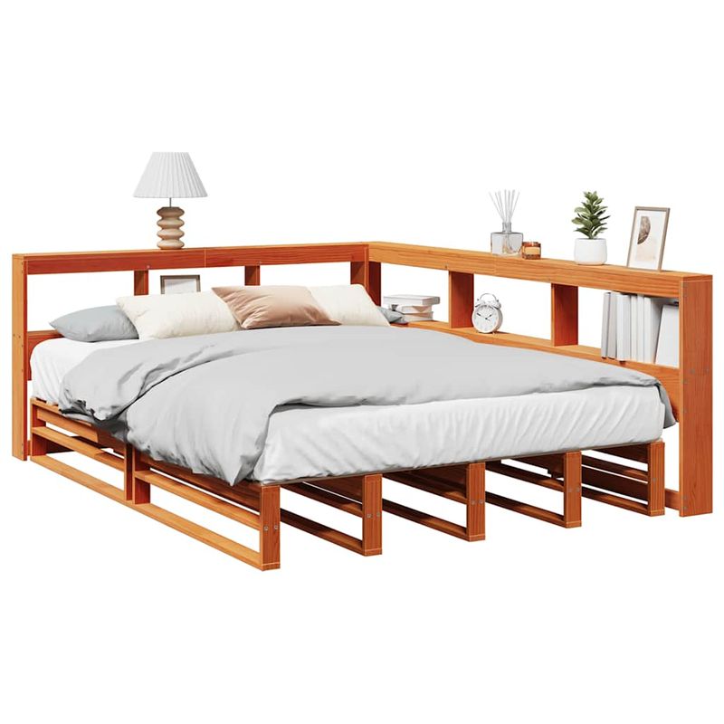 Casa si Gradina - Mobilier - Paturi si accesorii - Paturi - Pat cu biblioteca fara saltea maro 140x190 cm lemn masiv de pin - Infinity.ro