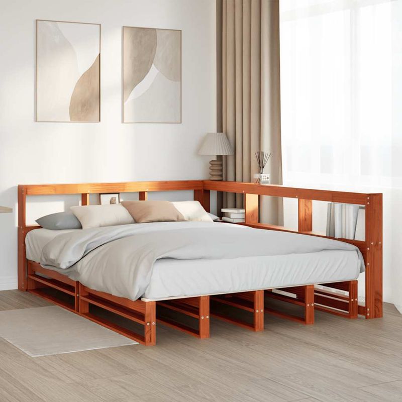 Casa si Gradina - Mobilier - Paturi si accesorii - Paturi - Pat cu biblioteca fara saltea maro 140x190 cm lemn masiv de pin - Infinity.ro