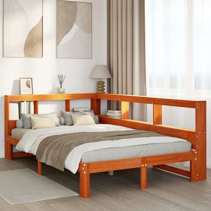 Casa si Gradina - Mobilier - Paturi si accesorii - Paturi - Pat cu biblioteca fara saltea, maro, 120x190 cm, lemn masiv pin - Infinity.ro