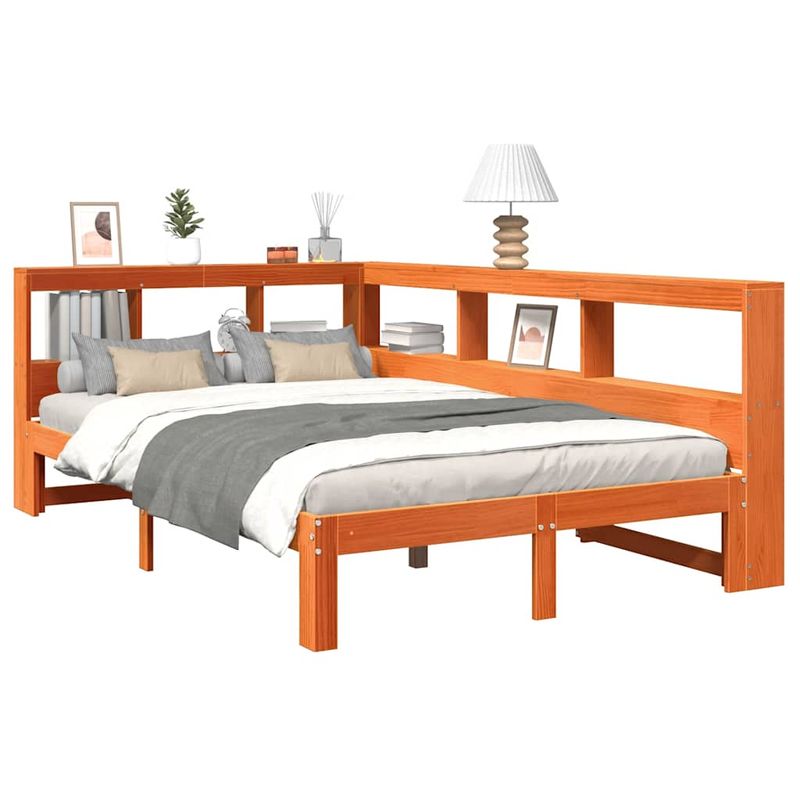 Casa si Gradina - Mobilier - Paturi si accesorii - Paturi - Pat cu biblioteca fara saltea, maro, 120x190 cm, lemn masiv pin - Infinity.ro
