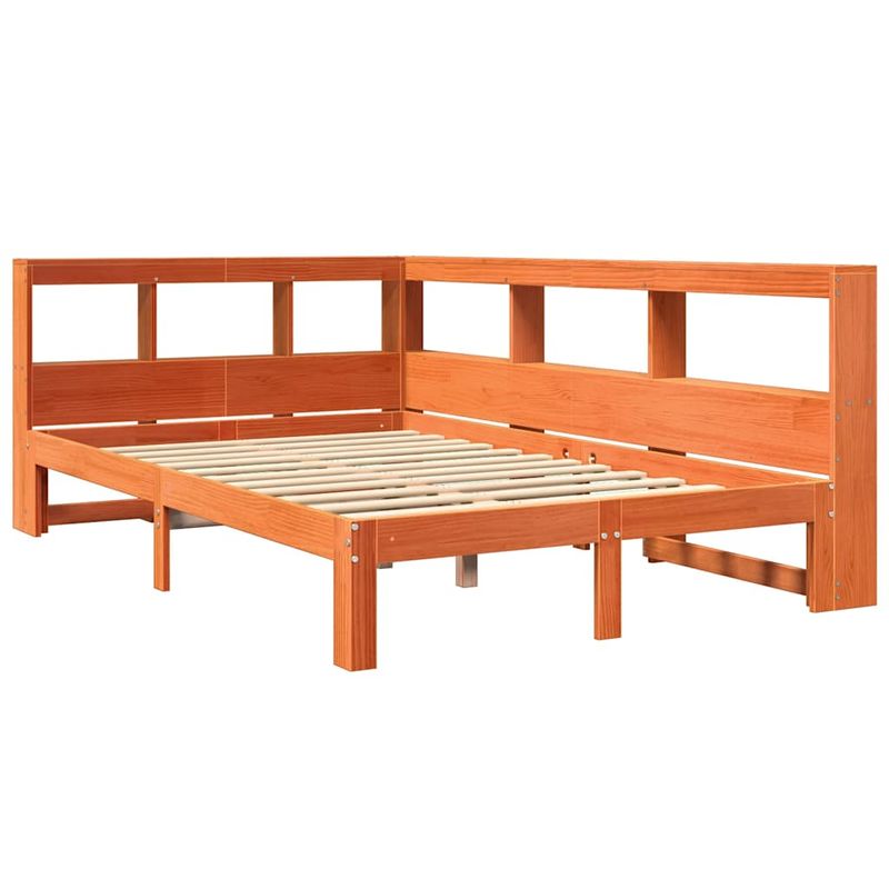 Casa si Gradina - Mobilier - Paturi si accesorii - Paturi - Pat cu biblioteca fara saltea, maro, 120x190 cm, lemn masiv pin - Infinity.ro