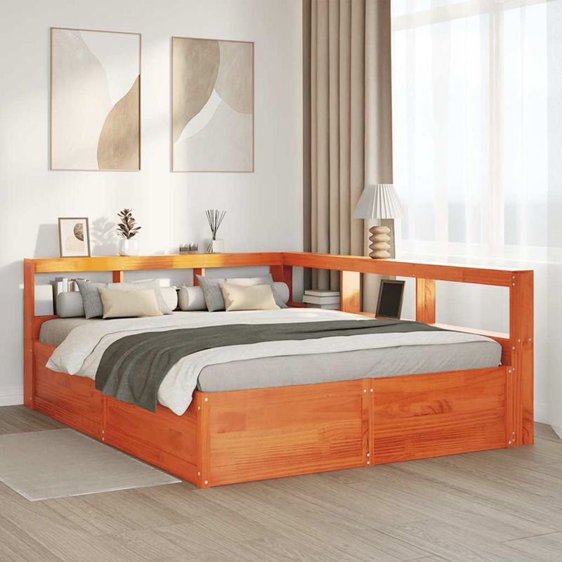 Casa si Gradina - Mobilier - Paturi si accesorii - Paturi - Pat cu biblioteca fara saltea maro 160x200 cm lemn masiv de pin - Infinity.ro