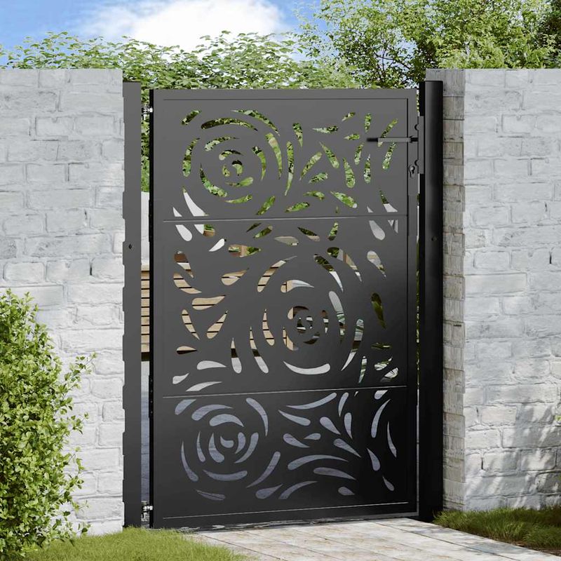Casa si Gradina - Gradina si terasa - Garduri, panouri si accesorii - Poarta de gradina neagra 105x130 cm design flacara din otel - Infinity.ro