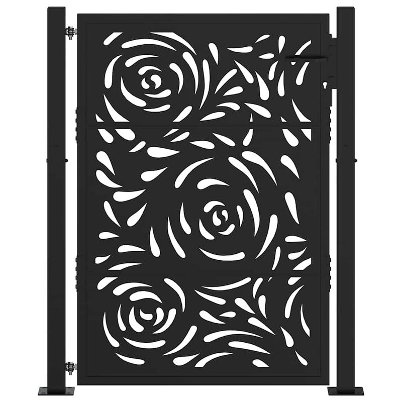 Casa si Gradina - Gradina si terasa - Garduri, panouri si accesorii - Poarta de gradina neagra 105x130 cm design flacara din otel - Infinity.ro