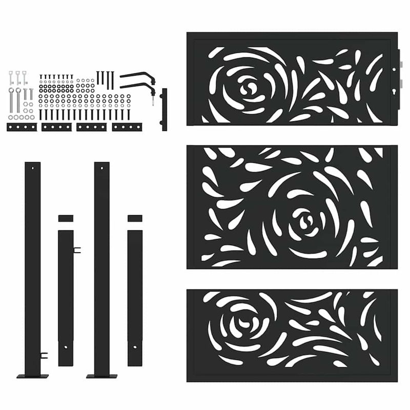 Casa si Gradina - Gradina si terasa - Garduri, panouri si accesorii - Poarta de gradina neagra 105x130 cm design flacara din otel - Infinity.ro
