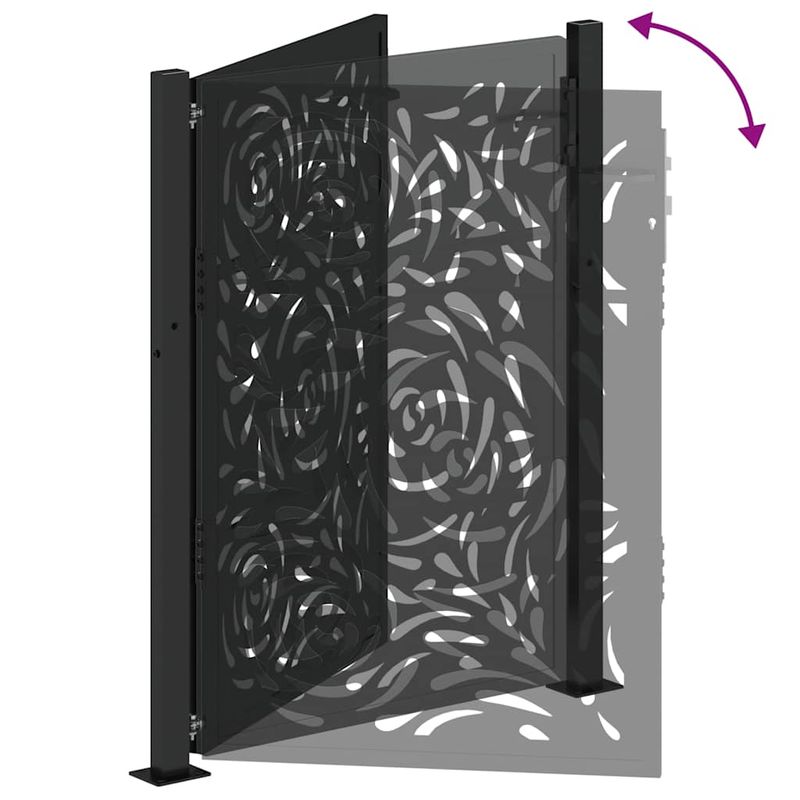Casa si Gradina - Gradina si terasa - Garduri, panouri si accesorii - Poarta de gradina neagra 105x130 cm design flacara din otel - Infinity.ro