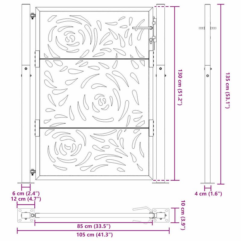 Casa si Gradina - Gradina si terasa - Garduri, panouri si accesorii - Poarta de gradina neagra 105x130 cm design flacara din otel - Infinity.ro